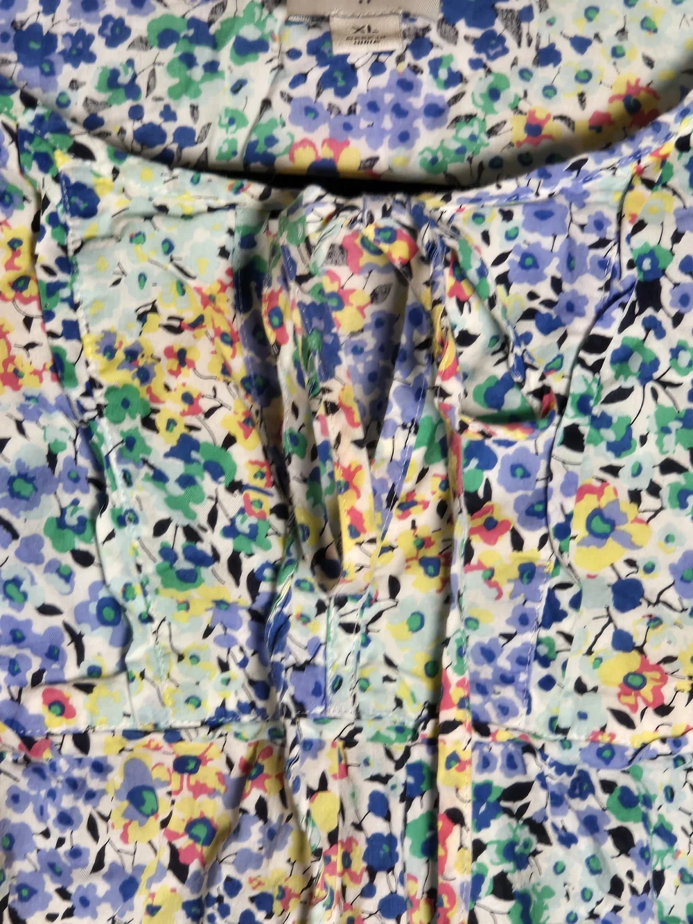 J. Crew Factory Multicolor Floral Tie-Front Flutter Sleeve Cotton Blouse Top, XL